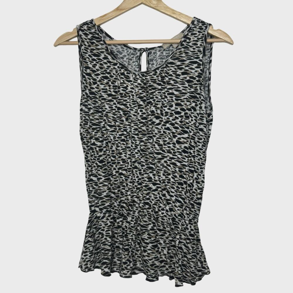 Banana Republic Leopard Peplum Top XS Gray Black Office Chic